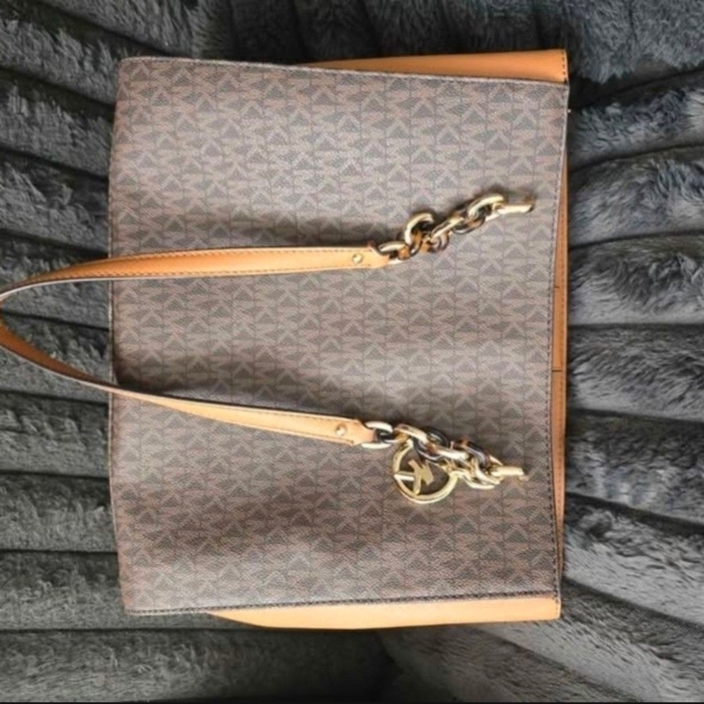 Michael Kors Brown Tote with Gold Chain Accents